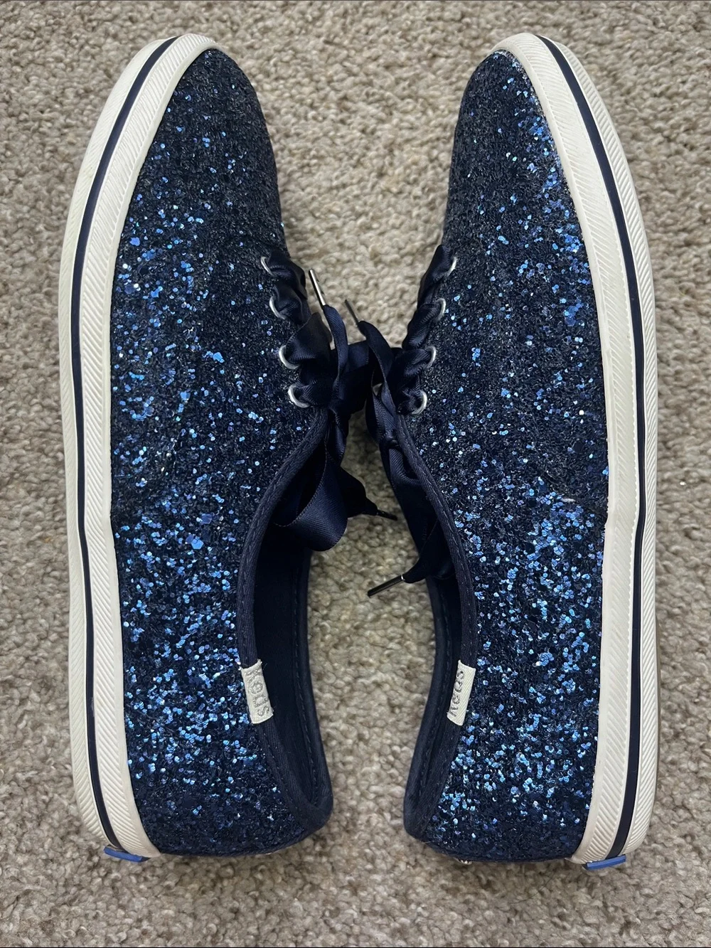 Kate Spade x Ked’s Navy Glitter Sneakers with Ribbon Laces
